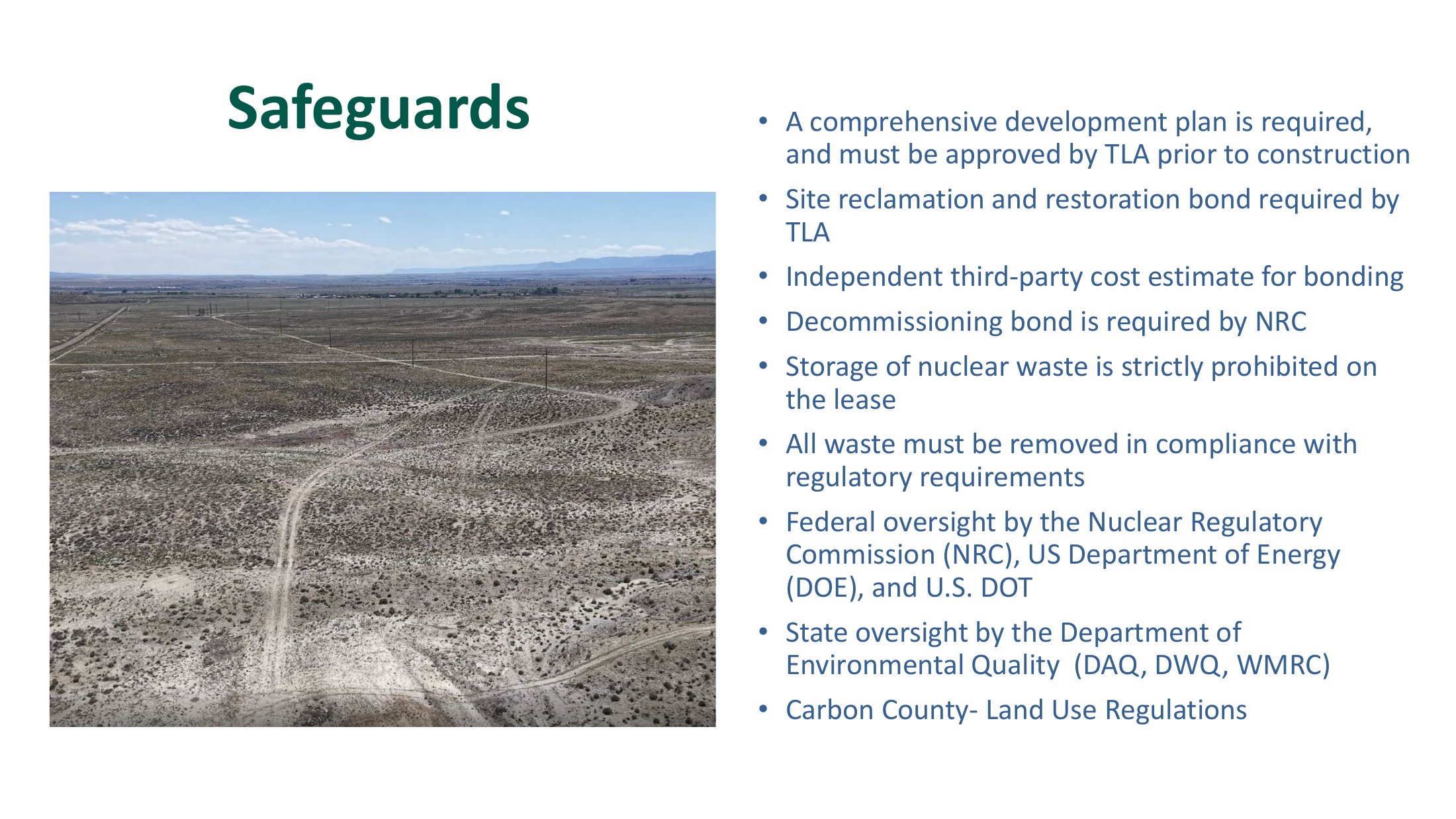Trust Lands board materials for Valar’s Wellington lease, September 17, 2026, listing NRC oversight among the lease’s safeguards. At the time, Valar was a plaintiff asking a court to exempt its reactors from NRC facility licensing.